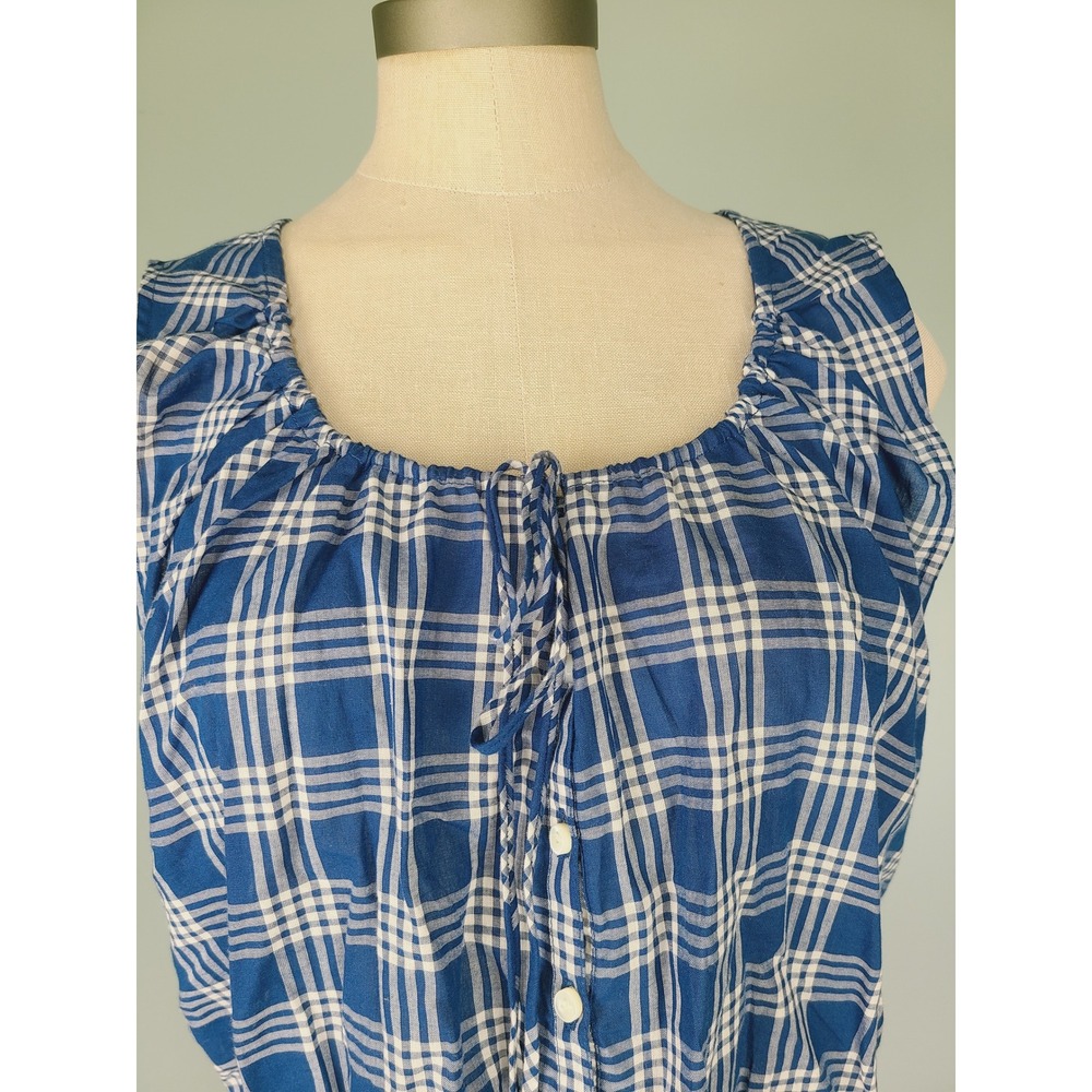 Dôen Sz M Theo Top Dorset Plaid 100% Organic Cotton Blue Cottagecore Old Money - Picture 3 of 8